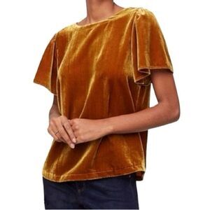 NWOT LOFT Luxe Glam Gold Crushed Velvet Party Top Blouse size Small
